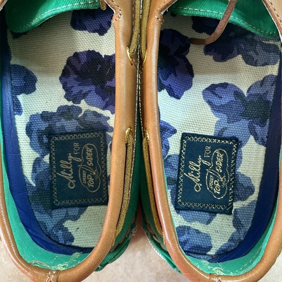 Milly for Sperry Top-Sider Green Canvas & Tan Leather Boat Shoes Sz 9 Slip-On - Picture 6 of 15